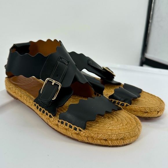 Chloe Lauren Scalloped Flat Espadrille Sandals - Picture 1 of 9